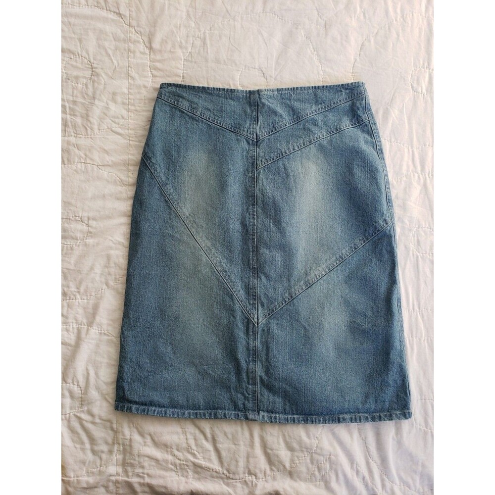 Y2K Womens Denim Jean Skirt Medium Wash Cotton Capsule Wardrobe Size 10 Faded